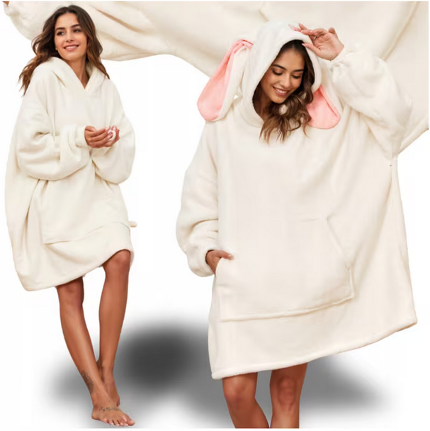 Kocobluza oversize ciepła z kapturem