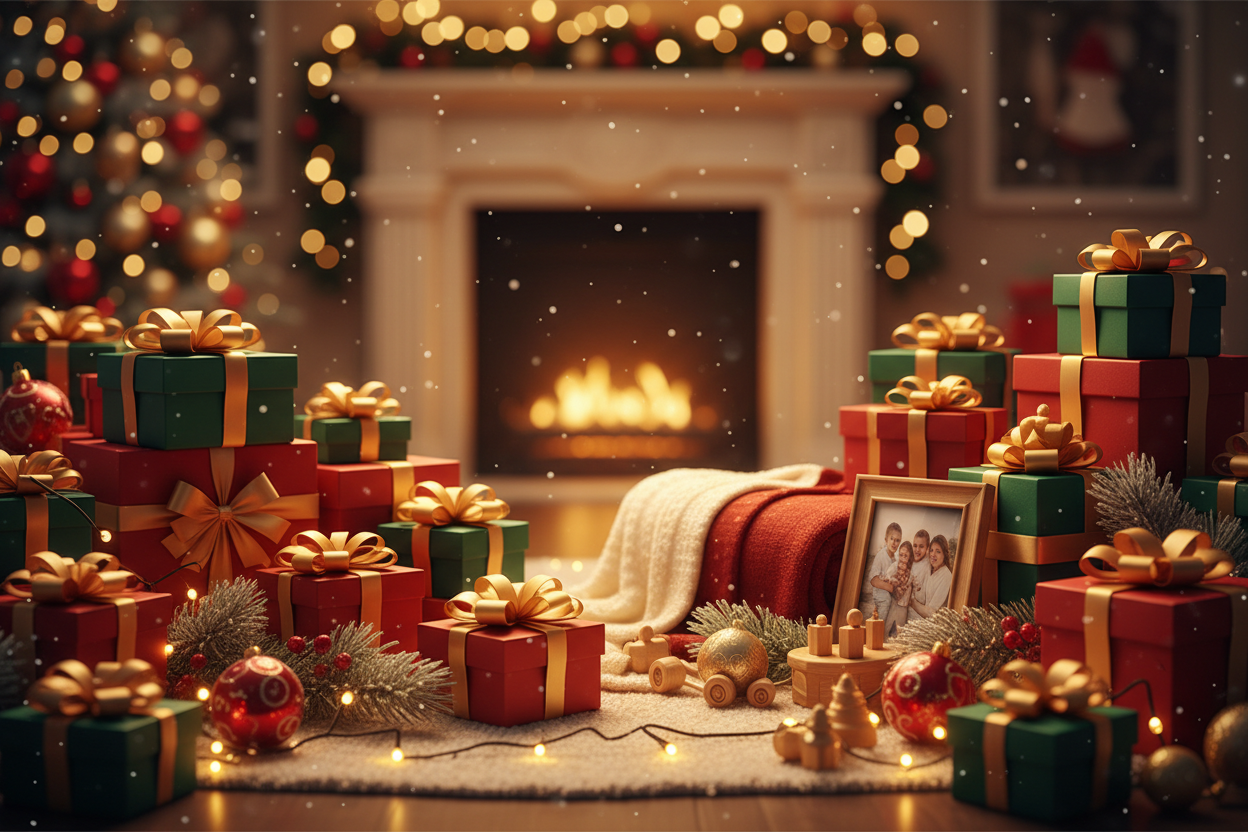 banner główny dla sklepu internetowego z prezentami dla rodziny w klimacie świąt bożegonarodzenia bez napisów 